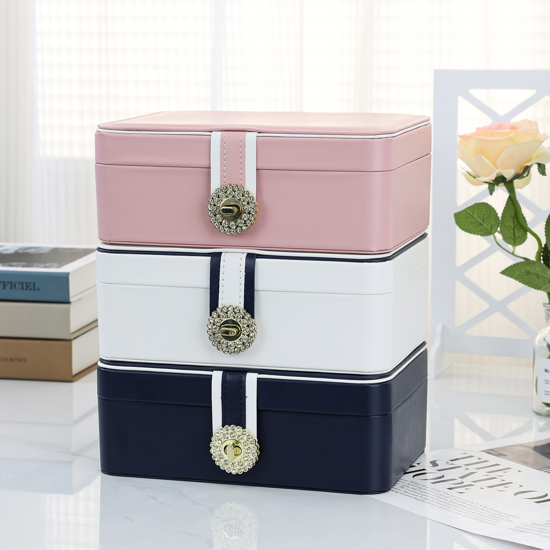 珠宝首饰双层抽屉式收纳盒戒指项链耳饰品厂家批发轻奢