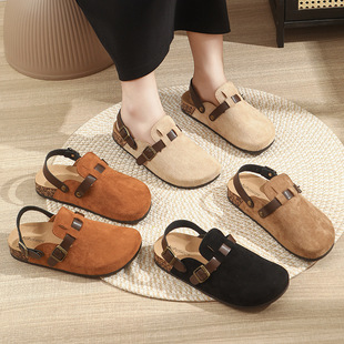 Baotou Burkan Shoes Cork Sandals and Slippers Women's Outfit Spring and Summer High-End Half-Slippers Thick-Sole Two-Wearing Lazy Shoes for Foreign Trade