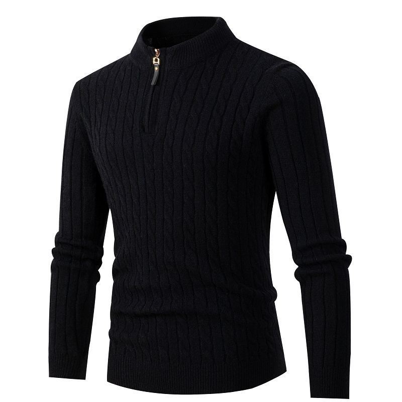 Men's Knitted Sweater With Half Zip And High Collar For Men_voghion.com