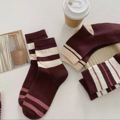 韓國ins二杆條紋學院風撞色中筒襪運動情侶襪條紋百搭潮流襪子