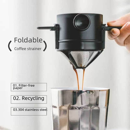 The convenient handle allows for easy coffee brewing. The reusable filter cup features a stainless steel filter screen that replaces paper filters and filter bags.