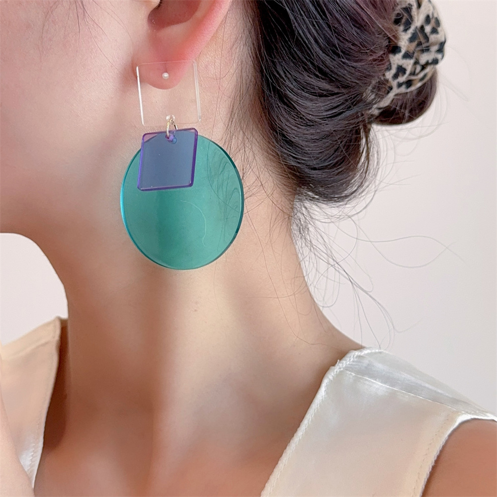 19g Weight Copper Alloy Ear Needle Material Drop Earrings Classification 1 Pair Quantity Daily Occasion Acrylic Material Round, Square Pattern Women's Gender Simple Style Style Tassel, Laser Craft 1 Pair Simple Style Round Square Acrylic Drop Earrings 9