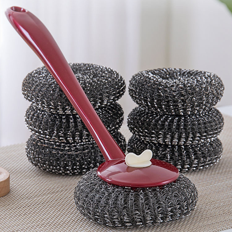 가정용 긴 손잡이 냄비 브러시는 냄비를 다치게하지 않습니다 주방 청소 세척 냄비 브러시로 오염 제거 세척 그릇 스틸 와이어 볼 브러시 냄비 유물