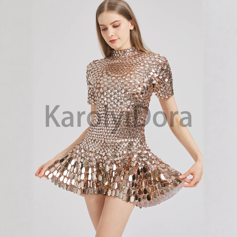 European and American Cross-Border New Style Shiny Shell Sequin Dress Stage Performance Outfit Sexy Short Dress Fashionable Nightclub Style
