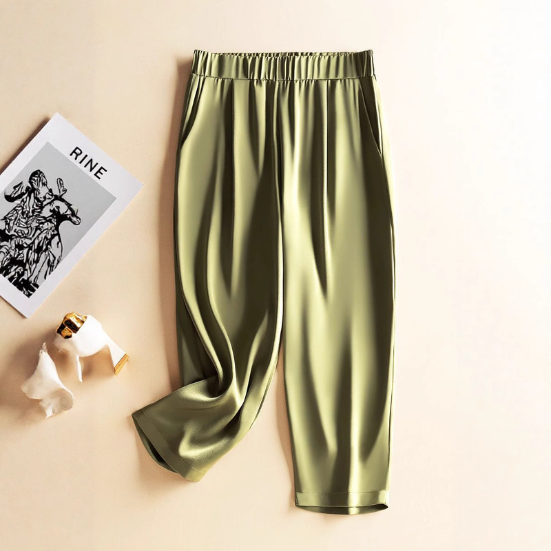Ice Silk Acetate Cropped Pants for Women, Summer Thin Casual Pants, Loose Satin Harem Pants, Plus Size Women's Pants, Mom Mid-Pants
