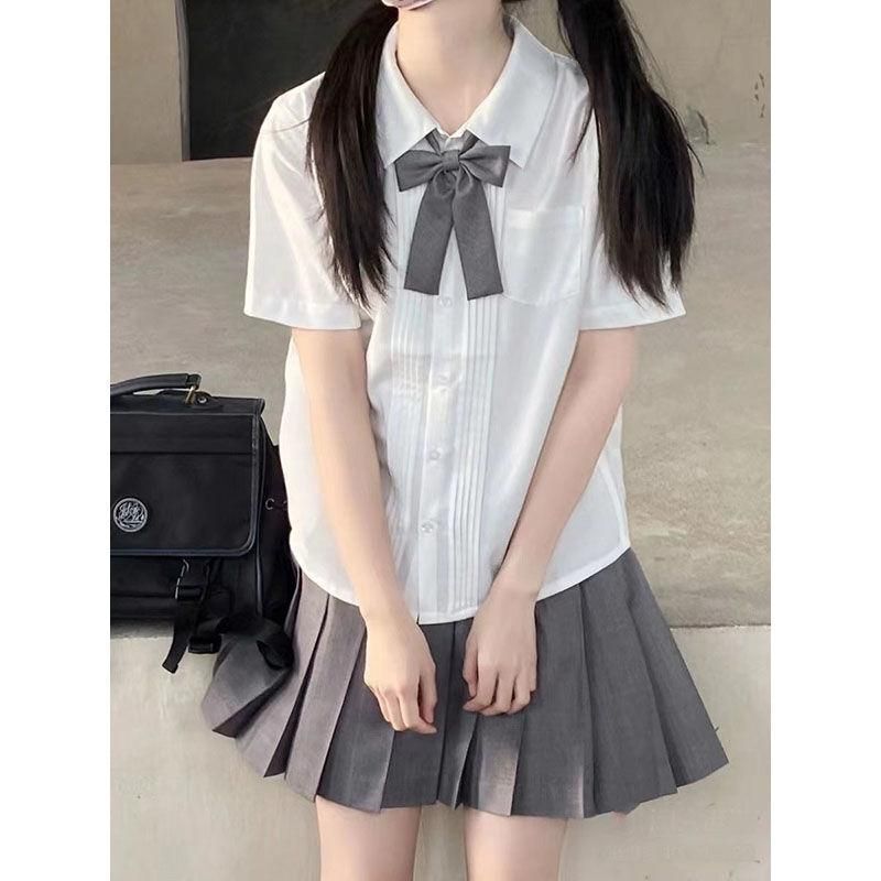 College Style Graduation Class Clothes Organ Pleated JK Uniform Shirt Female Summer Original Basic School White Short Sleeve Shirt