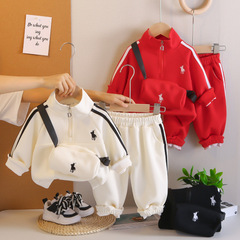 男の子秋服セット 2025 新しい小中型子供の春と秋の刺繍バッグ 2 点セット男の子スポーツウェア卸売