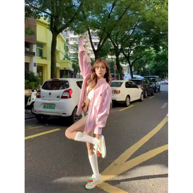 Корейская сладкая розовая полосатая рубашка женская весенне-осенняя тонкая куртка нишевые дизайнерские чувства топ с длинными рукавами рубашка