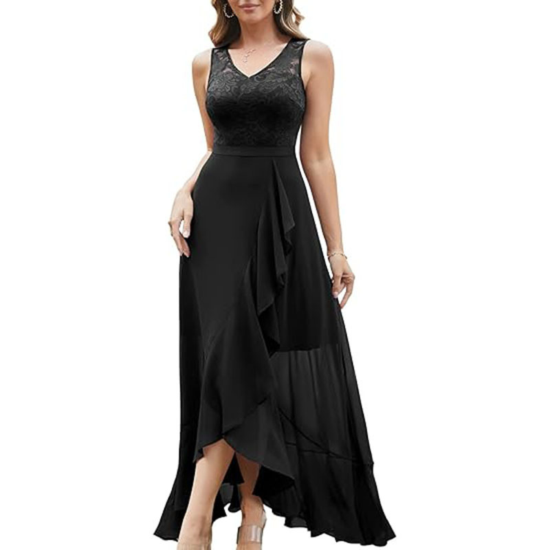 2026 New Lace Chiffon Dress with Pleated Asymmetrical Hem A-Line Formal Bridesmaid Dress Evening Gown