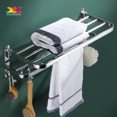 304不鏽鋼毛巾架 可摺疊雙層免打孔摺疊浴室酒店不鏽鋼浴巾架