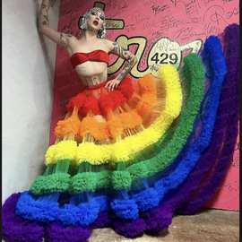 新品热销新款彩虹蓬蓬裙派对网纱纱裙多色糖果色超大裙摆演出跳舞