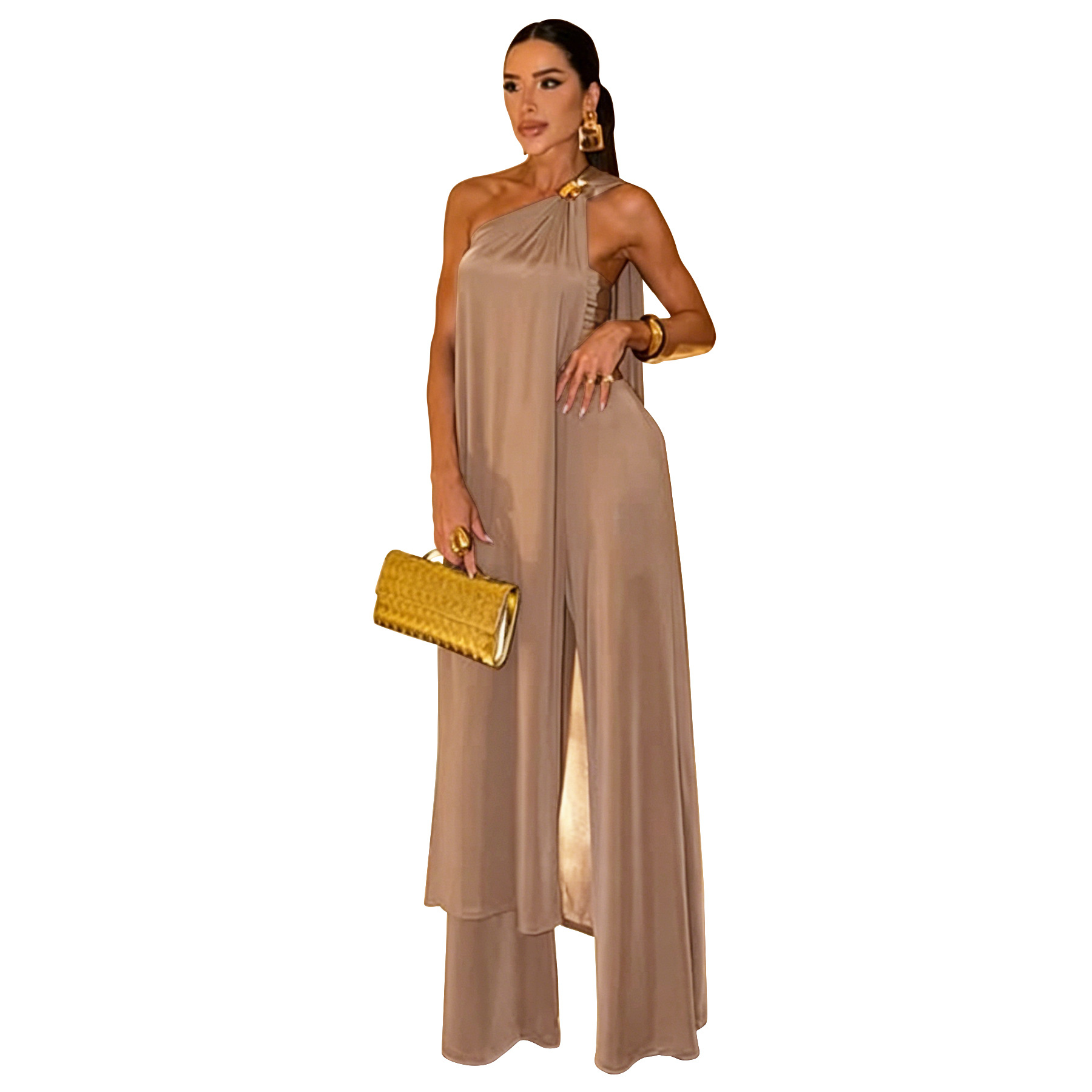 Summer Women's Long Loose Top And Solid Color Trousers Set American Fashion_ecoleips.com