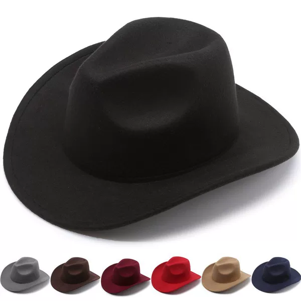 European and American Foreign Trade Spring and Autumn Black Woolen Hat for Women, British Retro Wide-Brim Versatile Stage Performance Jazz Men