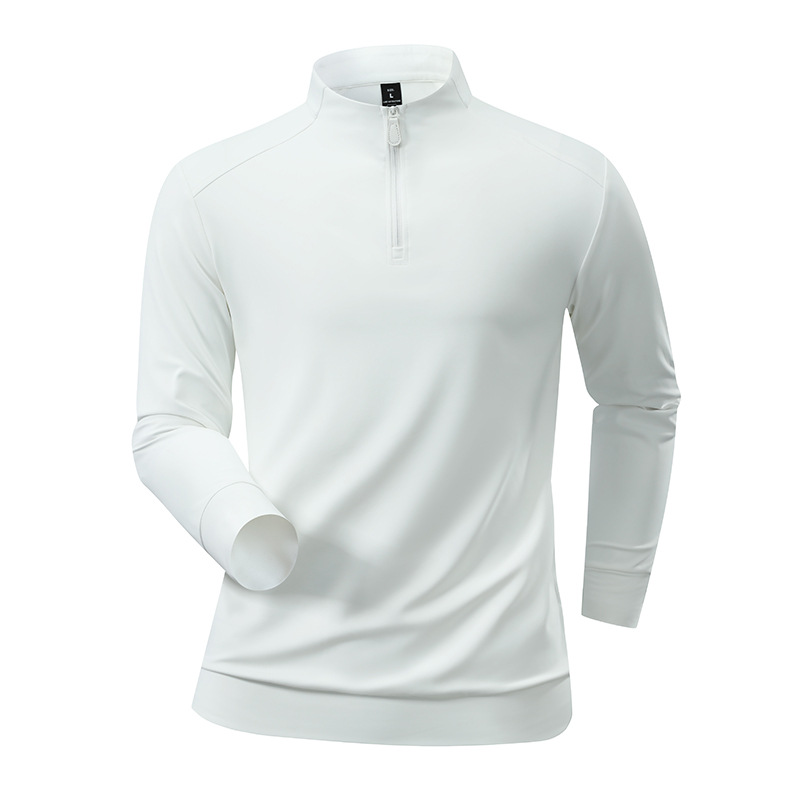 Camiseta de base de lana blanca personalizada transfronteriza secado rápido camiseta de manga larga hombre medio cremallera entrenador de fitness ropa camiseta