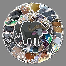 50张水牛涂鸦个性跨境卡通动物儿童认知DIY手机壳行李箱贴纸防水