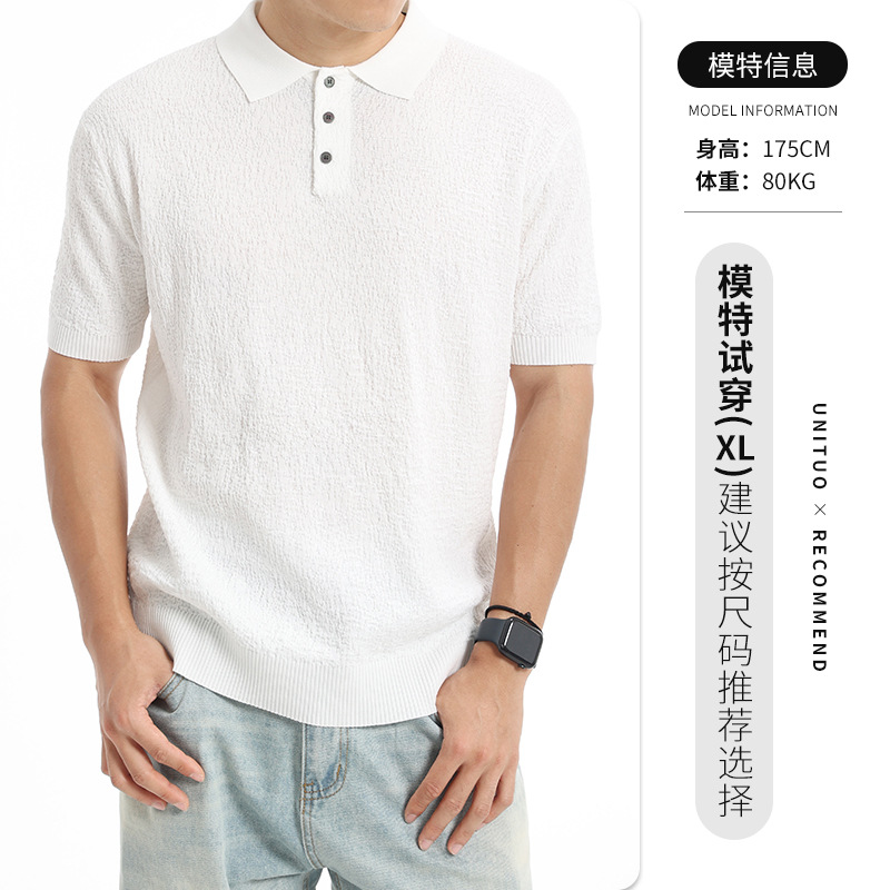 Cross-border hombre lujo ligero hielo de alta sensación de punto polo hombre negocio con solapa camiseta de polo de manga corta camiseta de polo