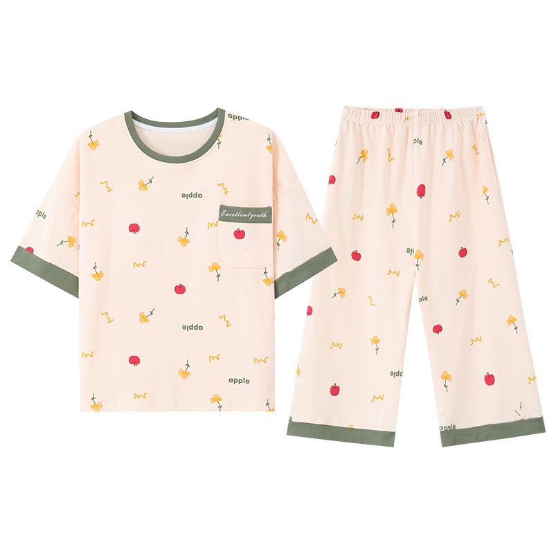 Se puede usar en pijama para mujer verano de manga corta nuevo estilo con almohadilla para el pecho dulce versión coreana suelta traje de servicio a domicilio de talla grande