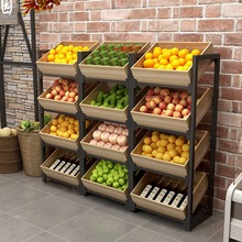 FJ水果架蔬果货架展示柜多功能超市货架储物架钢木架厨房生鲜组合