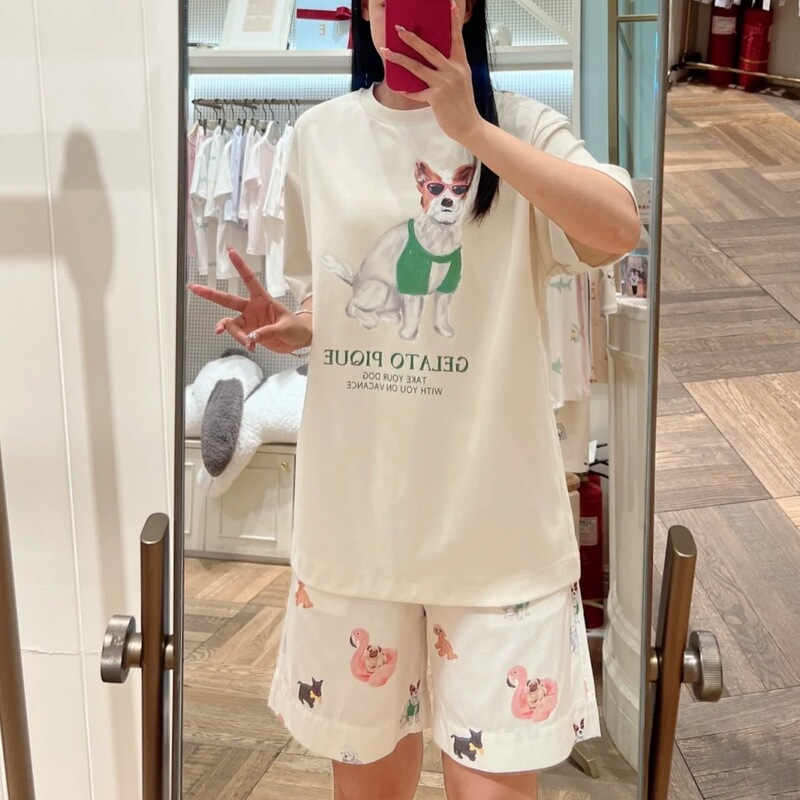 【原单品质！原单工艺!】新冰淇淋圆领小狗短袖男女情侣家居服|undefined