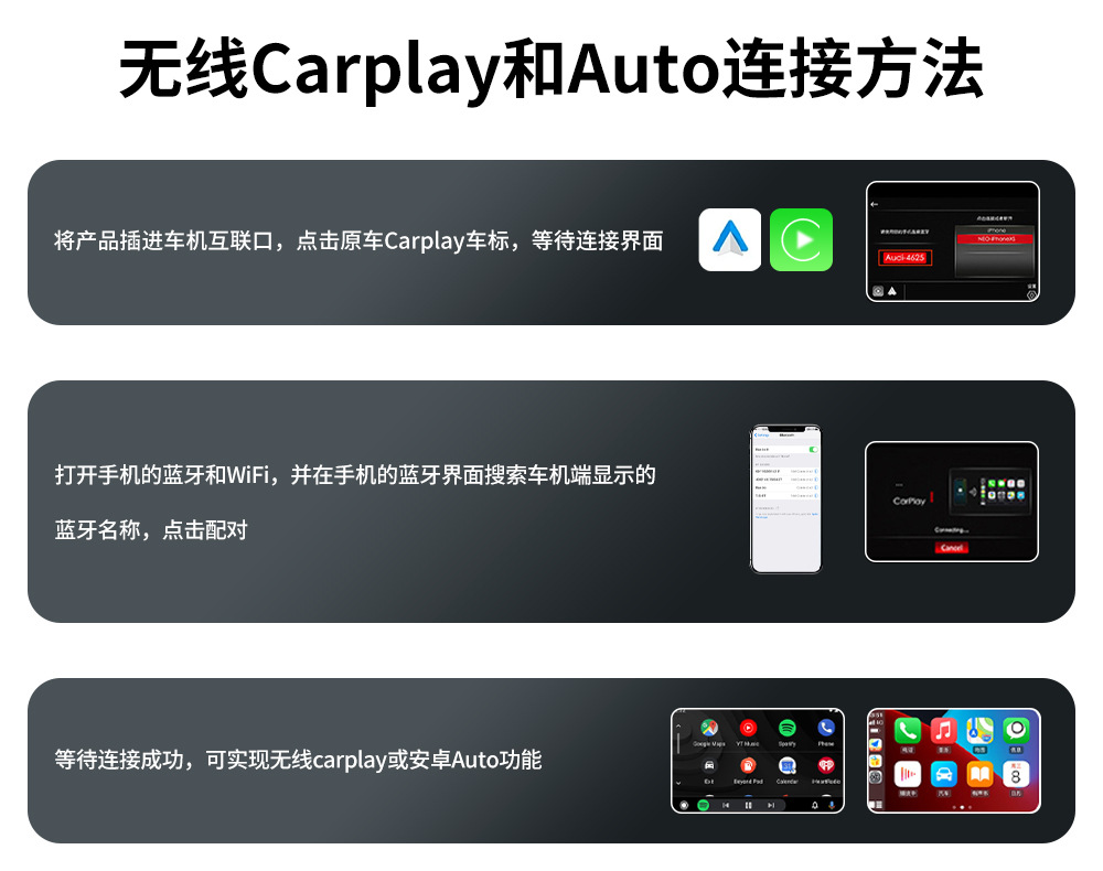 Private Model Cross-Border Hot-Selling Original Car Wired to Wireless Carplay & Android Auto Two-In-One Dual Channel Ai Box