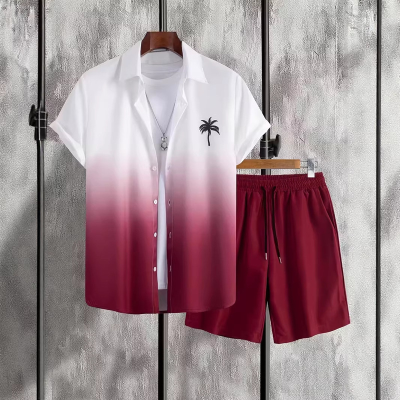 26 Years of Cross-Border Amazon Tm Hot-Selling 3D Digital Printed Ice Silk Short-Sleeved Men's Shirt Set