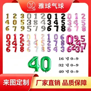 跨境定制40寸数字气球瘦版32寸生日派对布置铝膜箔气球厂家批发