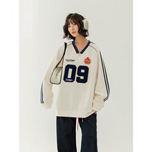 美式嘻哈刺绣卫衣男女2025春秋季新款V领球衣情侣装宽松长袖上衣