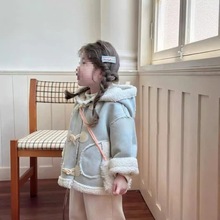 新款2024秋冬洋气女童儿童皮毛加厚一体外套冬季大衣加绒上衣