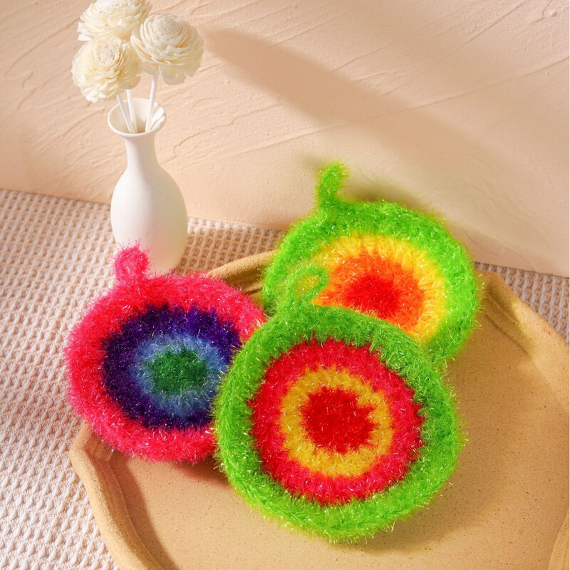 Foreign Trade Export Korean Acrylic Dish Towel Can Be Hung Four-Color Round Dish Towel Thickeneded Scouring Pad Absorbs Water