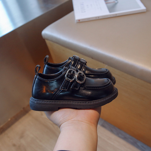 Children's British style leather shoes 2024 spring and autumn new style boys' black soft-soled casual shoes girls' princess shoes wholesale