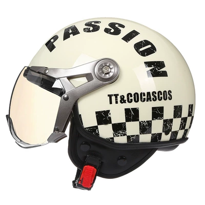 men's and women's half-covered motorcycle – Motosiklet kaskı (dəbilqə) - off-white-plaid-original-transparent-lenses-the-tea-glasses-in-the-picture-are-for-display-only-m