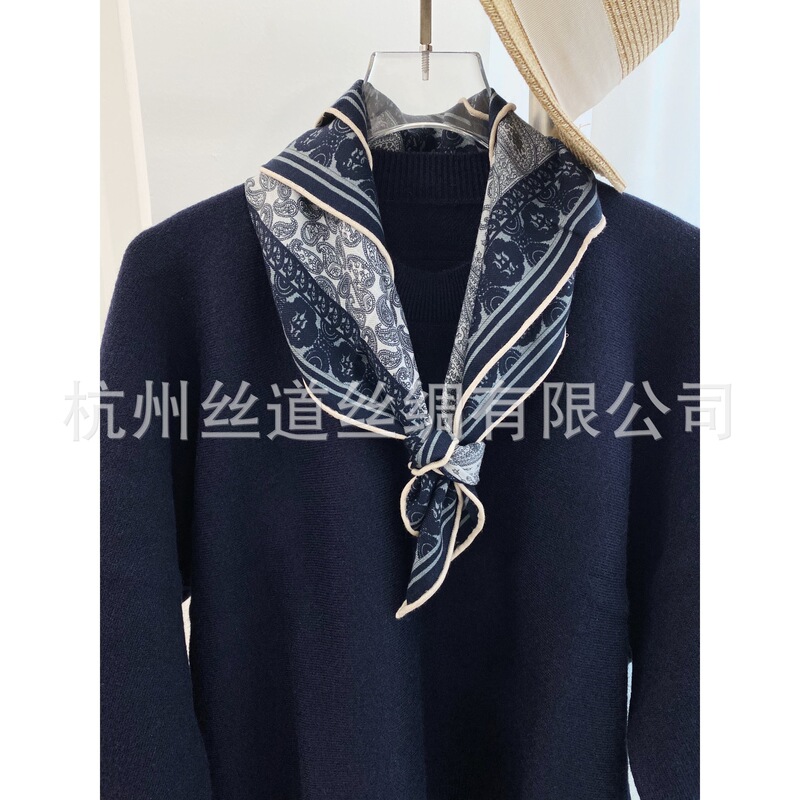 Blogger's Same Style Cashew Flower Exquisite Silk Wool Chinese Scarf Herringbone Pattern 30 Mulberry Silk 70 Wool Scarf Autumn and Winter Neck Protection