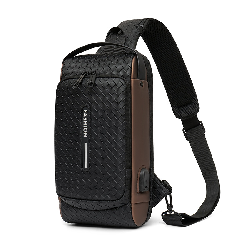 新款時尚單肩斜挎包多功能防盜騎行機車包休閒運動pu戰術胸包男包