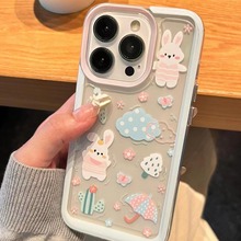 ins风雨伞小兔子iPhone13手机壳7plus适用苹果15promax可爱14软xs