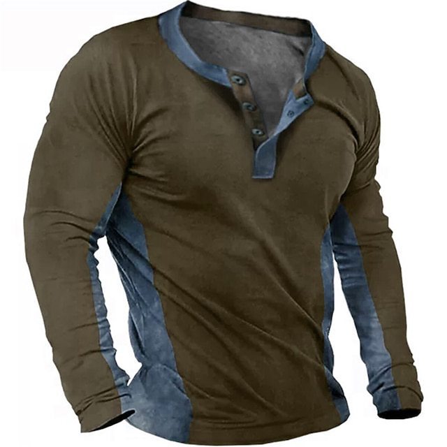Felpa da uomo con stampa digitale 3D, manica lunga, tre bottoni, modello Henley_voghion.com