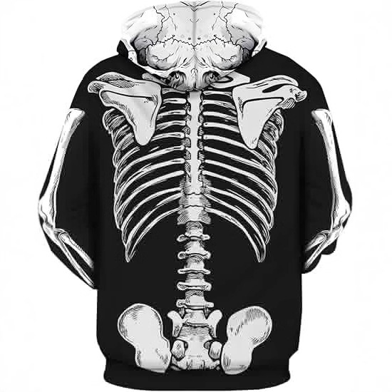 Divertido thriller, esqueleto blanco, estampado 3D, suéter con capucha suelto de manga larga con cordón de moda callejera para hombres