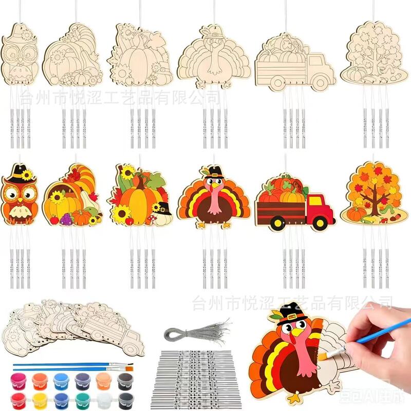 Cross-Border Halloween Monster Wind Chimes Autumn Pumpkin Set Children's Wooden Crafts Suitable for Girls and Boys Hanging Decorations Cross-Border Halloween Monster Wind Chimes Autumn Pumpkin Set Children's Wooden Crafts Suitable for Girls and Boys Hanging Decorations