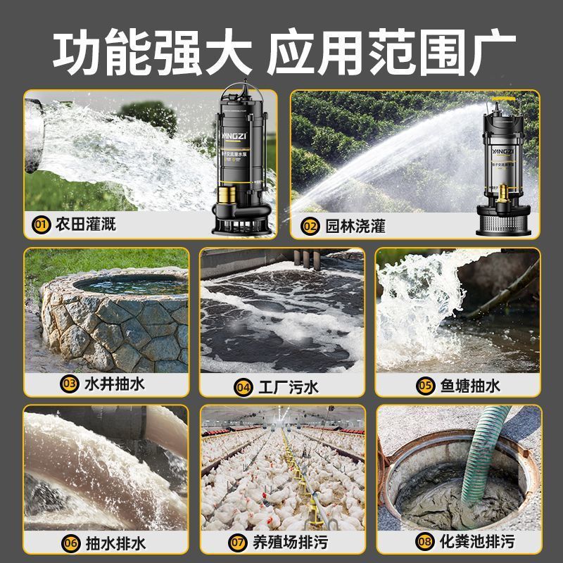 揚子水中ポンプ 220v 高揚程大流量ポンプ家庭用農業灌漑ポンプ糞泥小型下水ポンプ|undefined