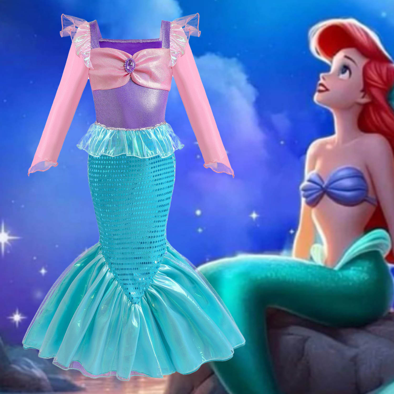 Vestido de las niñas bebé sirena princesa vestido de hadas falda de los niños ropa de rendimiento de etapa