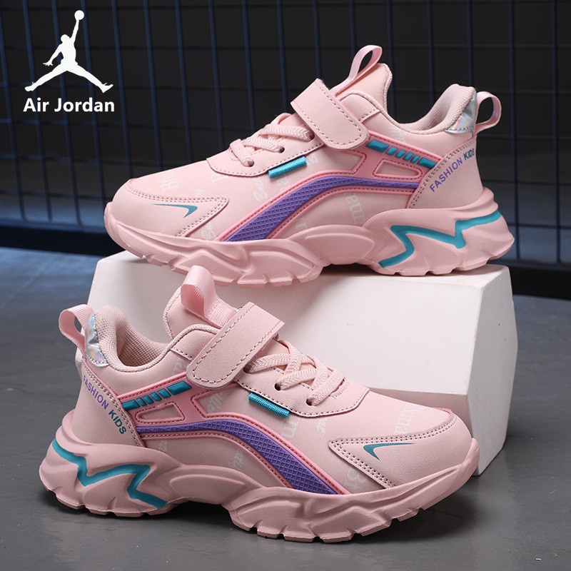 Jordan Girls' Shoes, Spring and Autumn Mesh Breathable Running Shoes for Older Children, Non-Slip Soft Sole Lightweight Double Mesh Sports Dad Shoes