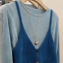 海盐蓝毛衣女装秋冬新款韩版设计感小众减龄吊带针织衫两件套