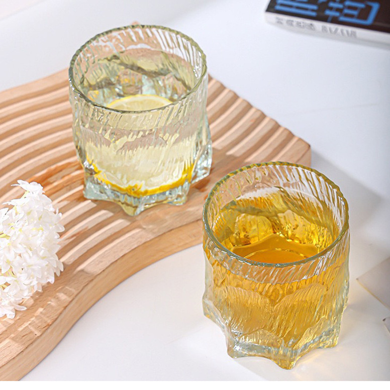 Retro Embossed Glacier Glass Cup Set for Home Use, Suitable for Guests, with a Light Luxury Feel, Red Beer and Tea Glass Cups