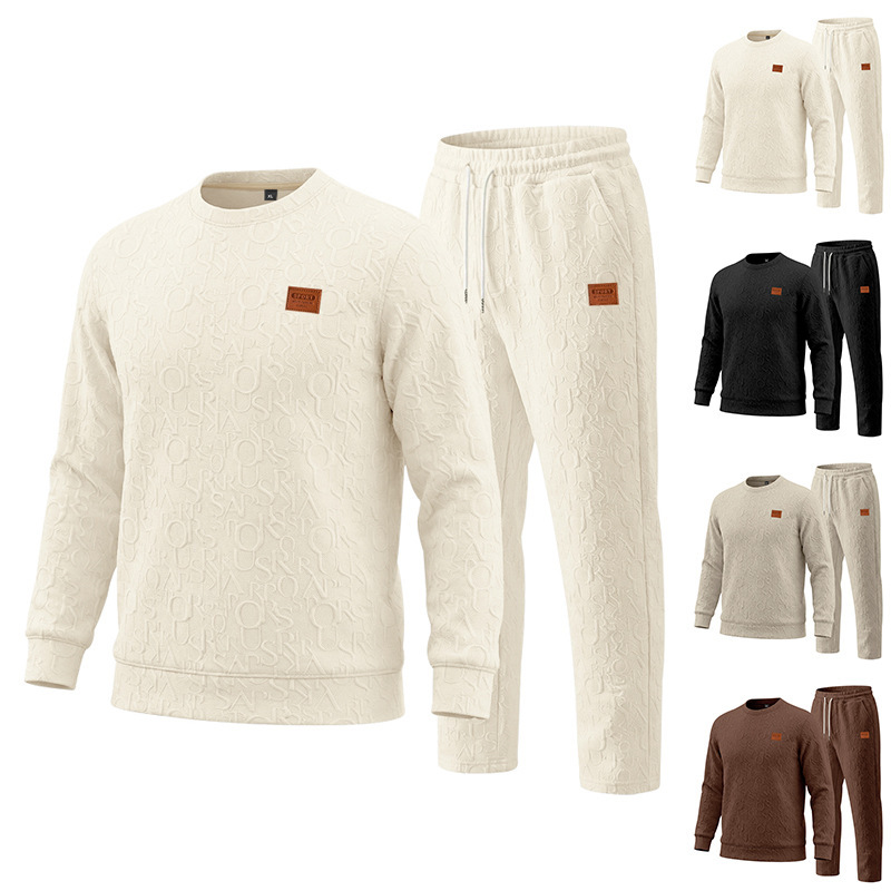 Men's Heavyweight Texture Letter Print Hoodie And Sweatpants Set, High Street Casual Loungewear For Street Style_viptrois.com