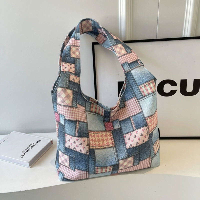 Genuine capacious denim shoulder bag, shopping bag