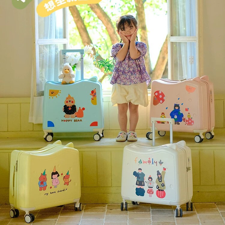 Children's luggage for girls and boys aged 12, rideable travel trolley case, small size, password-locked luggage for kids