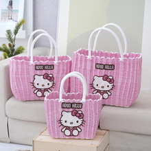 塑料编织菜篮子手提篮伴手礼手提包女士仿藤编篮子买菜郊游野餐用