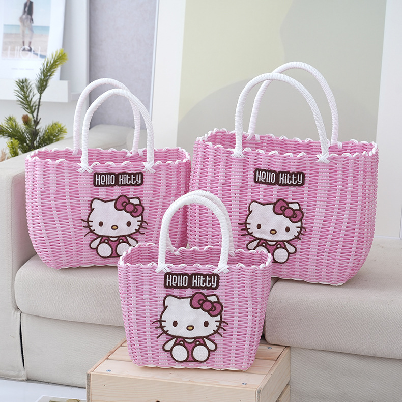 塑料编织菜篮子手提篮伴手礼手提包女士仿藤编篮子买菜郊游野餐用