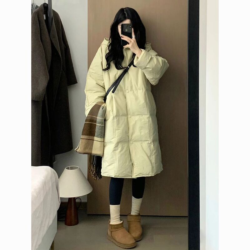 Cream Honeydew Cotton Jacket Women's Mid-Length Winter New Korean Style Loose Student Knee-Length Thickened Cotton Jacket