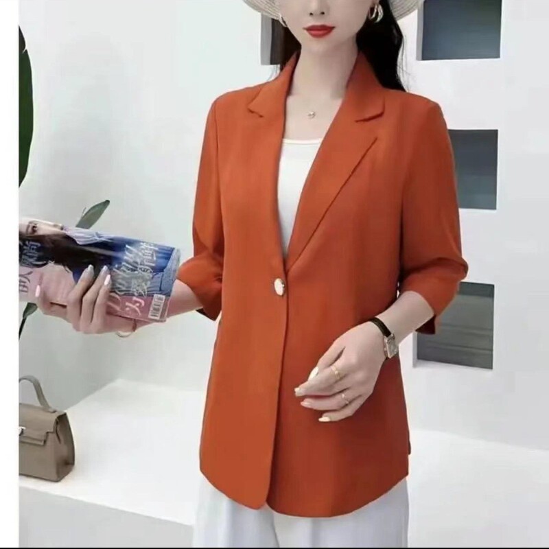 Spring and Summer Thin Small Suit Jacket Women's Seven-point Sleeve White Suit Casual All-match Sun-protective Suit Women's Top Women's Slimming Spring and Summer Thin Small Suit Jacket Women's Seven-point Sleeve White Suit Casual All-match Sun-protective Suit Women's Top Women's Slimming