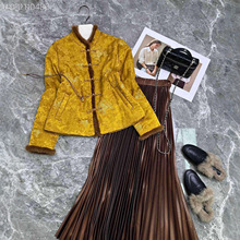 新中式交织提花绣花拼貂毛棉服2025冬季简约轻盈保暖内里夹棉外套